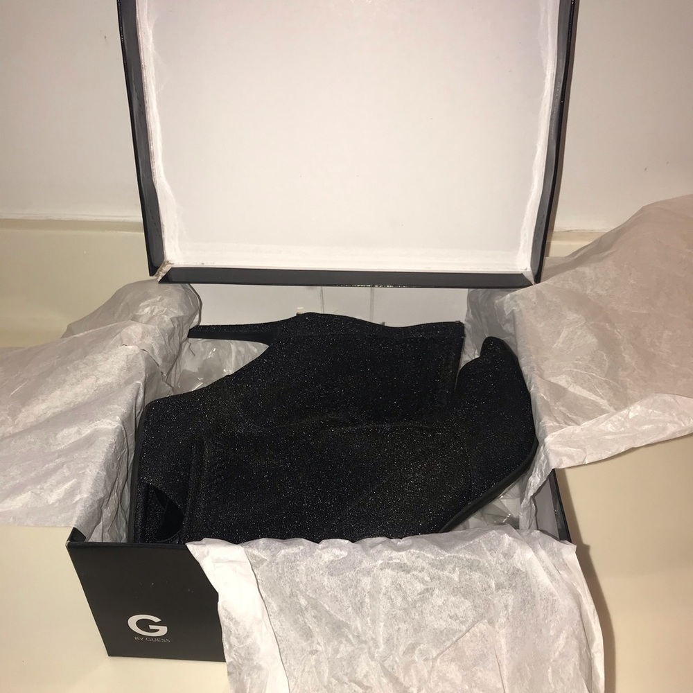 Sparkly Black Guess Open Toe Booties Barely Worn! - image 4